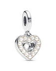 Pandora Parelmoer Wit Hart Dubbele Hangende Bedel 792649C01, exclusief en kwalitatief hoogwaardig. Ontdek nu!