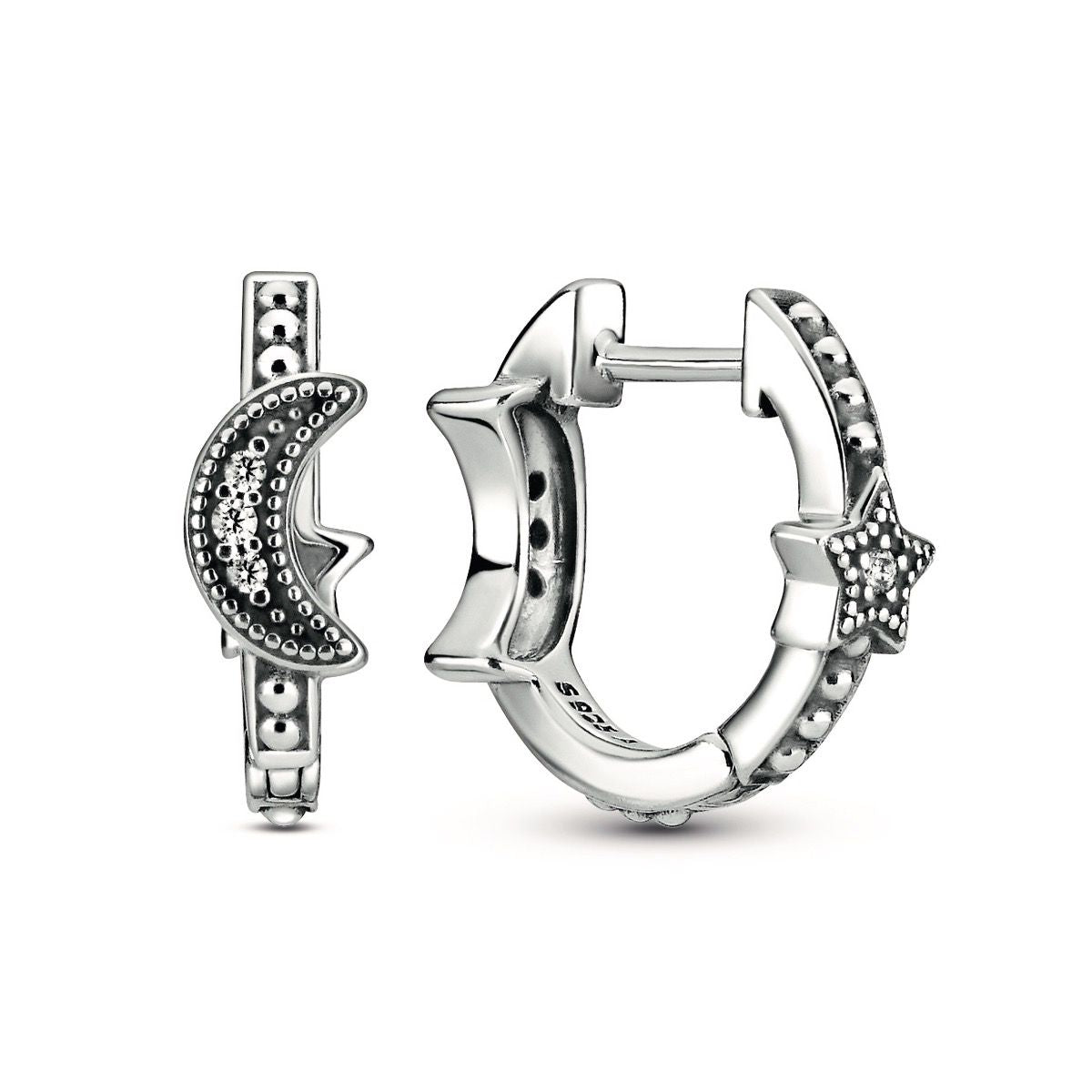 Pandora Crescent Moon &amp; Stars Beaded Hoop Earrings 299152C01, exclusief en kwalitatief hoogwaardig. Ontdek nu!