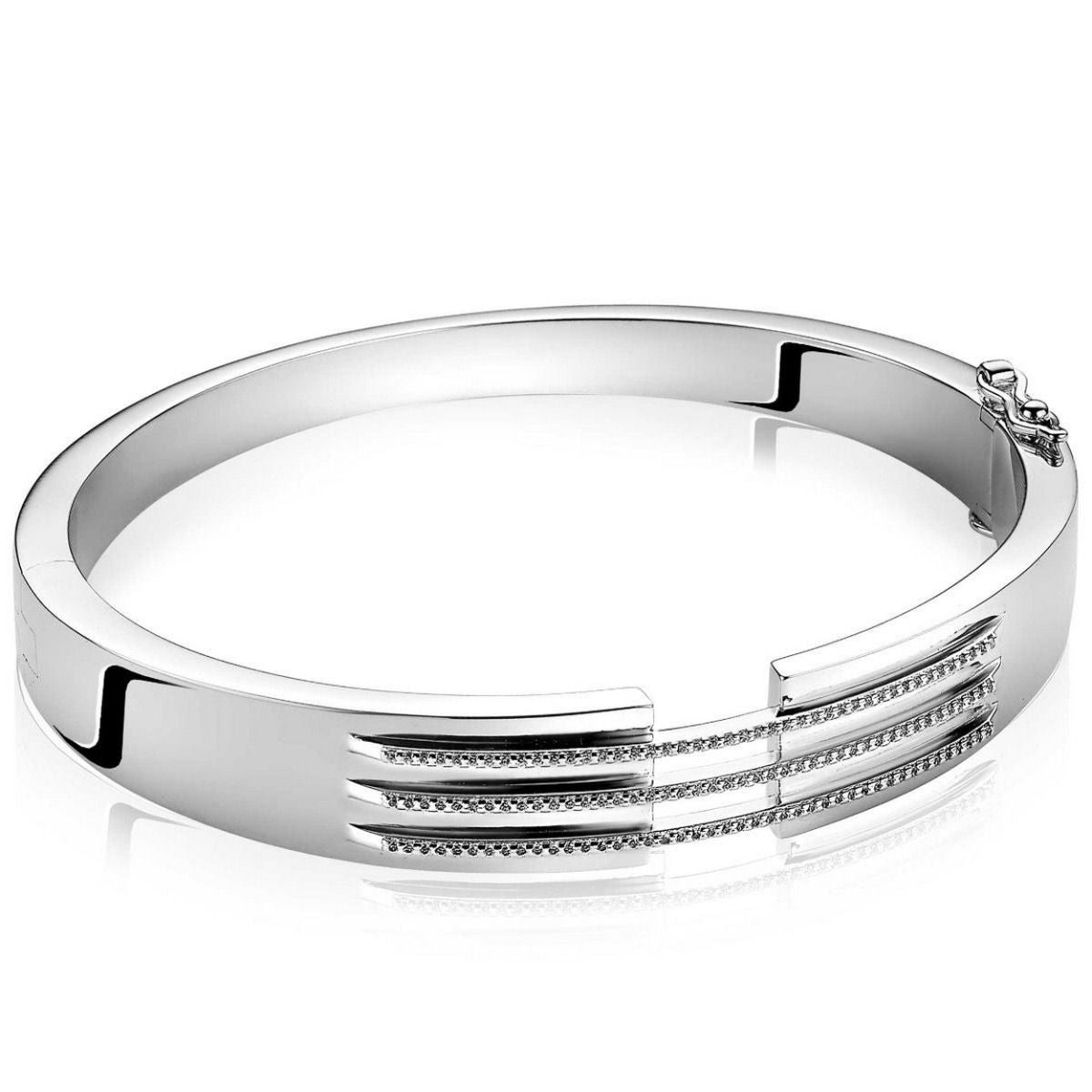 Mart Visser by Zinzi zilveren strakke bangle armband 11mm, drie banen bezet met witte zirkonia's MVA18, exclusief en kwalitatief hoogwaardig. Ontdek nu!