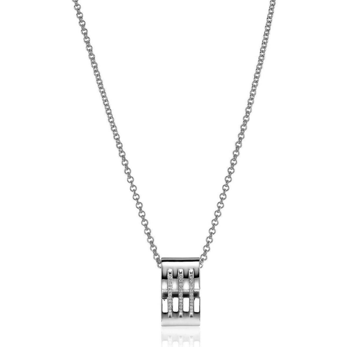 Mart Visser by Zinzi zilveren ketting 45cm met strakke rechte hanger, drie banen bezet met witte zirkonia's MVC18, exclusief en kwalitatief hoogwaardig. Ontdek nu!