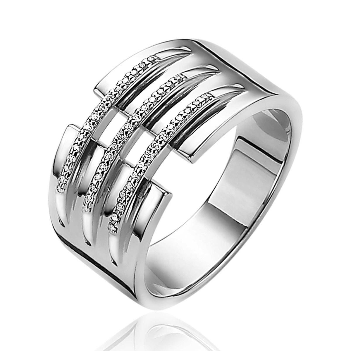 Mart Visser by Zinzi zilveren ring 11mm breed met drie banen bezet met witte zirkonia's MVR18, exclusief en kwalitatief hoogwaardig. Ontdek nu!
