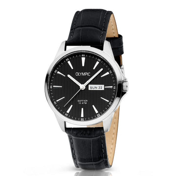 Olympic OL26HSL078 JOHN Horloge - Staal - Leer - Zwart