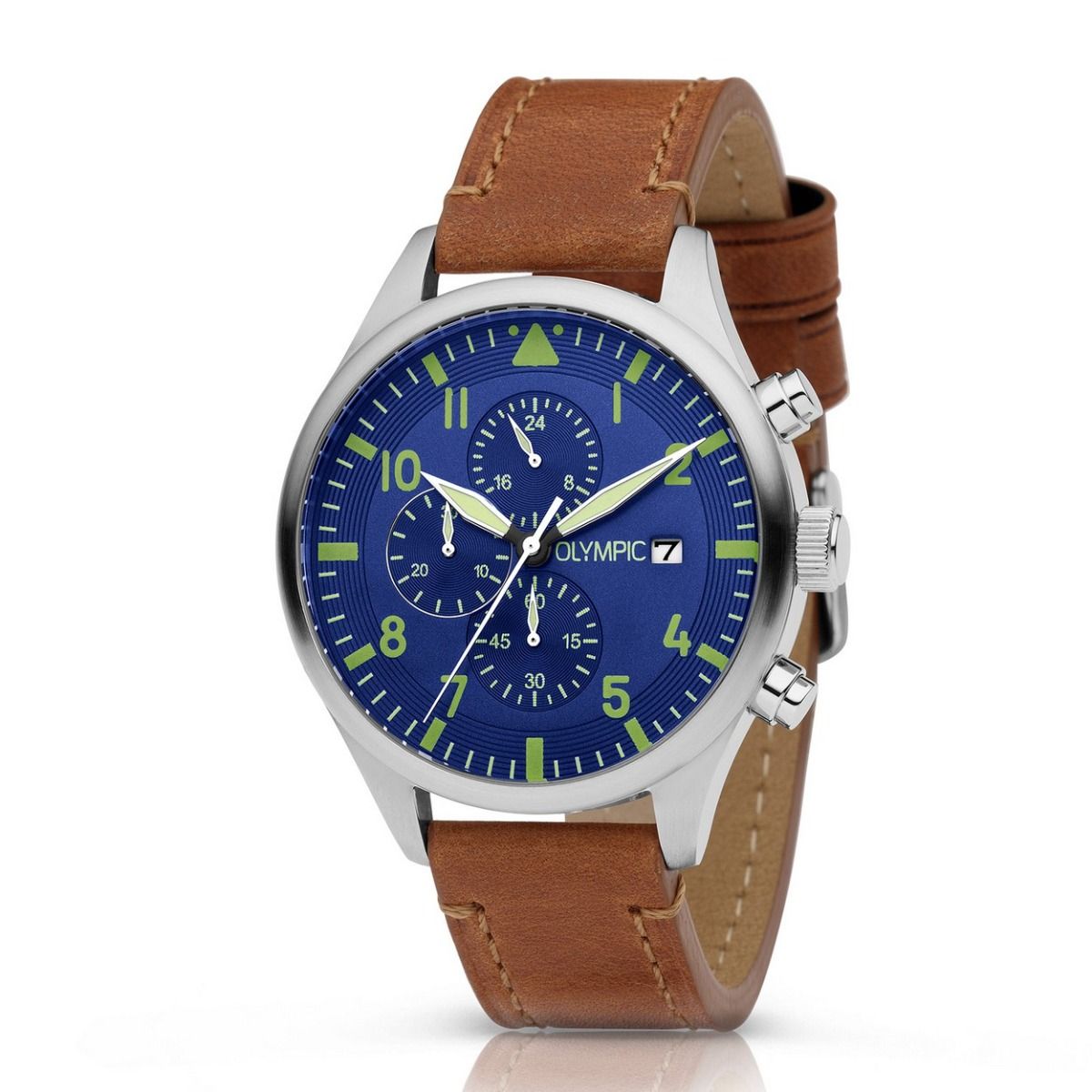 Olympic OL89HSL056 RALLY - Horloge - Staal - Leer - Blauw - 44mm, exclusief en kwalitatief hoogwaardig. Ontdek nu!