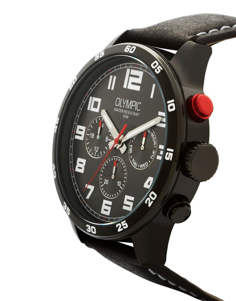 Olympic OL89HZL003 Football Horloge - Leer - Zwart - 44mm, exclusief en kwalitatief hoogwaardig. Ontdek nu!