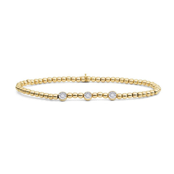 Sparkling Jewels - Armband: Gold - 3 Beads White CZ SB-G-3MM-CB01, exclusief en kwalitatief hoogwaardig. Ontdek nu!