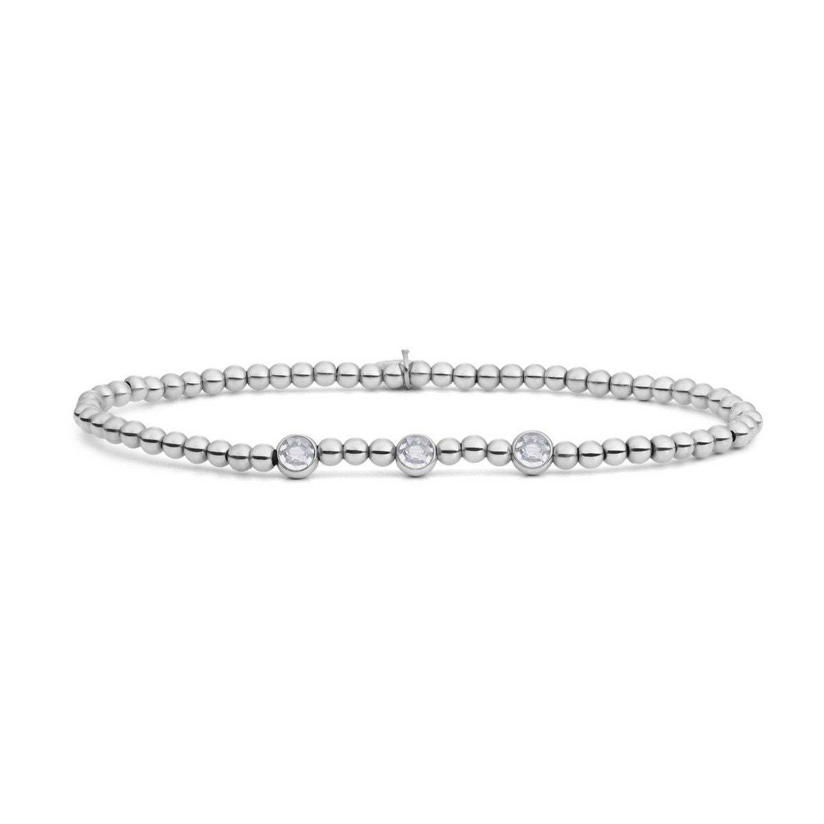 Sparkling Jewels - Armband: Silver - 3 Beads White CZ SB-S-3MM-CB01, exclusief en kwalitatief hoogwaardig. Ontdek nu!
