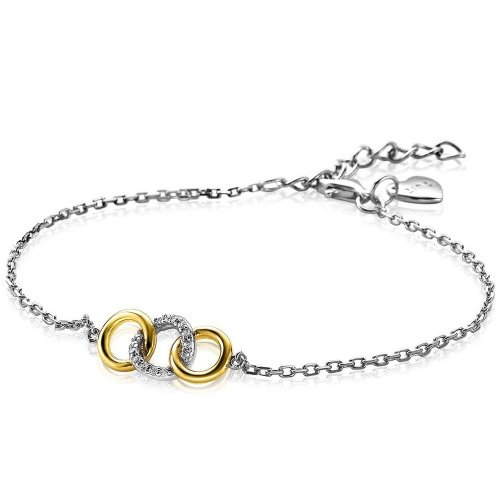 Zinzi zilveren armband geel verguld 3 open rondjes verbonden wit ZIA2045Y, exclusief en kwalitatief hoogwaardig. Ontdek nu!