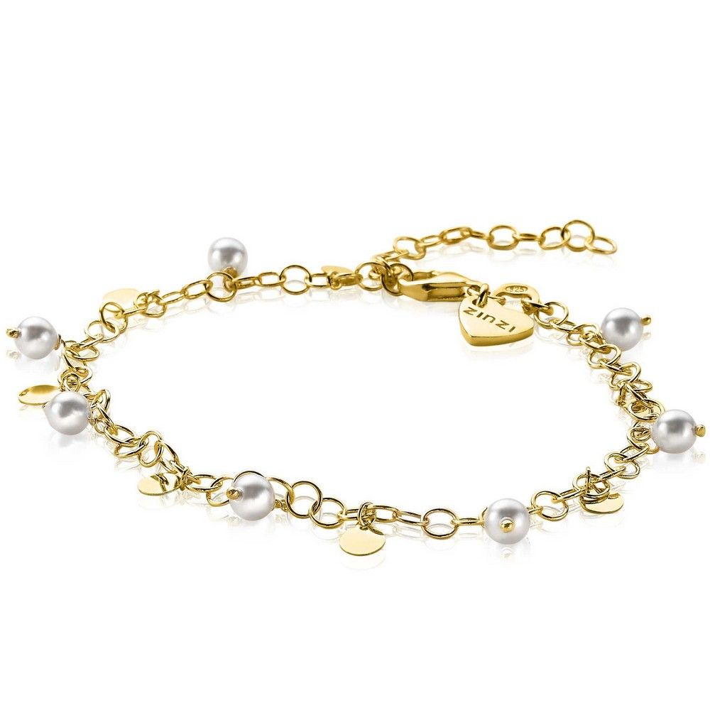 Zinzi zilveren fantasie armband 14K geel verguld ronde schakels witte parels ZIA2186G, exclusief en kwalitatief hoogwaardig. Ontdek nu!