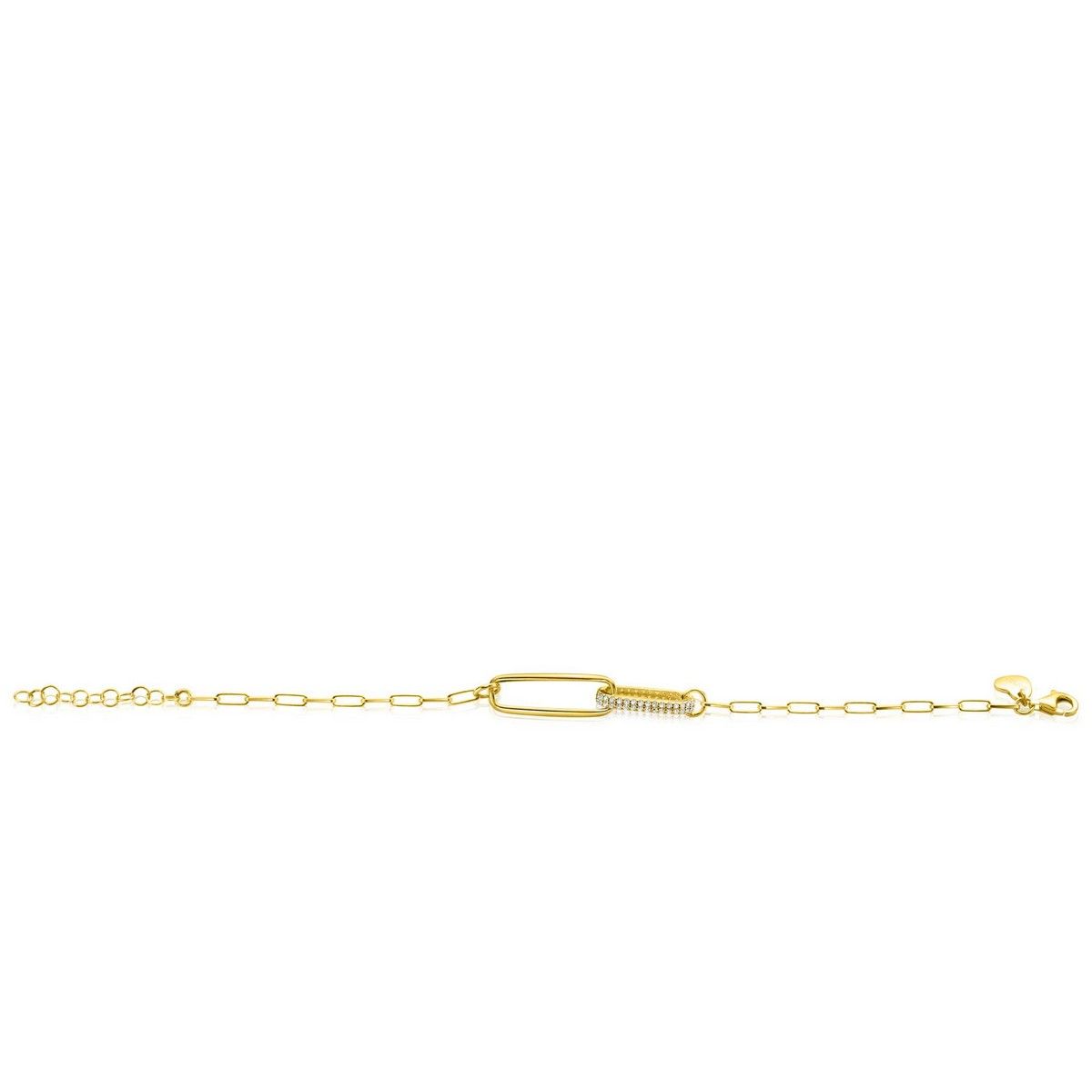 Zinzi gold plated zilveren armband met paperclip schakels, 2 grote ovale schakels en zirkonia&#39;s ZIA2371Y, exclusief en kwalitatief hoogwaardig. Ontdek nu!