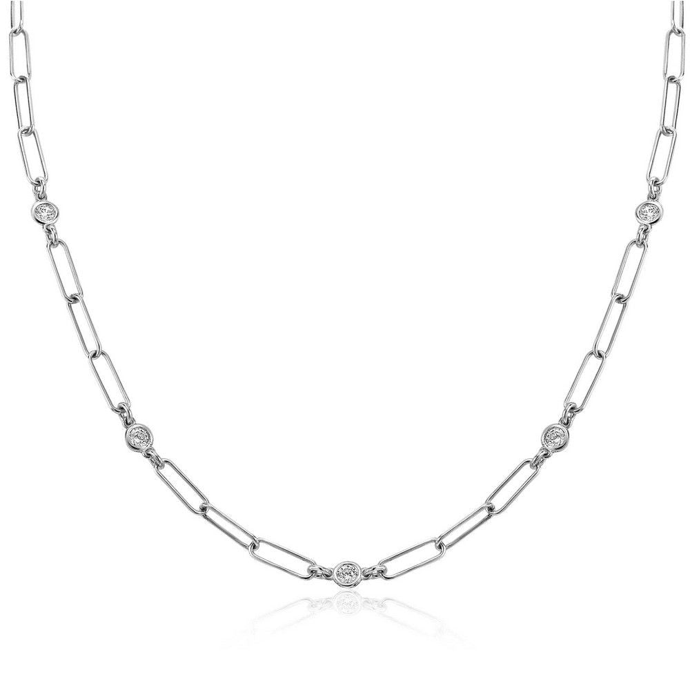 Zinzi zilveren ketting paperclip schakel rond witte zirkonia 40-45 cm ZIC2079, exclusief en kwalitatief hoogwaardig. Ontdek nu!