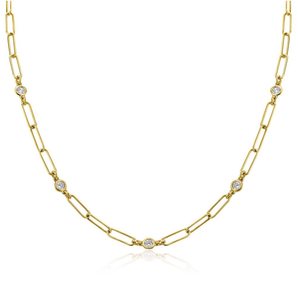 Zinzi zilveren ketting 14K geel verguld paperclip schakel rond witte zirkonia 40-45 cm ZIC2079Y, exclusief en kwalitatief hoogwaardig. Ontdek nu!