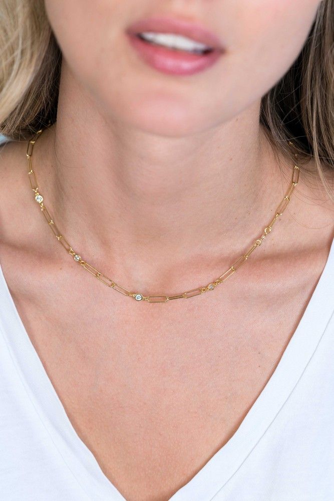 Zinzi zilveren ketting 14K geel verguld paperclip schakel rond witte zirkonia 40-45 cm ZIC2079Y, exclusief en kwalitatief hoogwaardig. Ontdek nu!