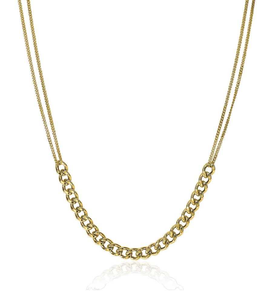 Zinzi zilveren multi-look ketting 14K geel verguld 45cm middenstuk brede gourmet schakels ZIC2185G, exclusief en kwalitatief hoogwaardig. Ontdek nu!