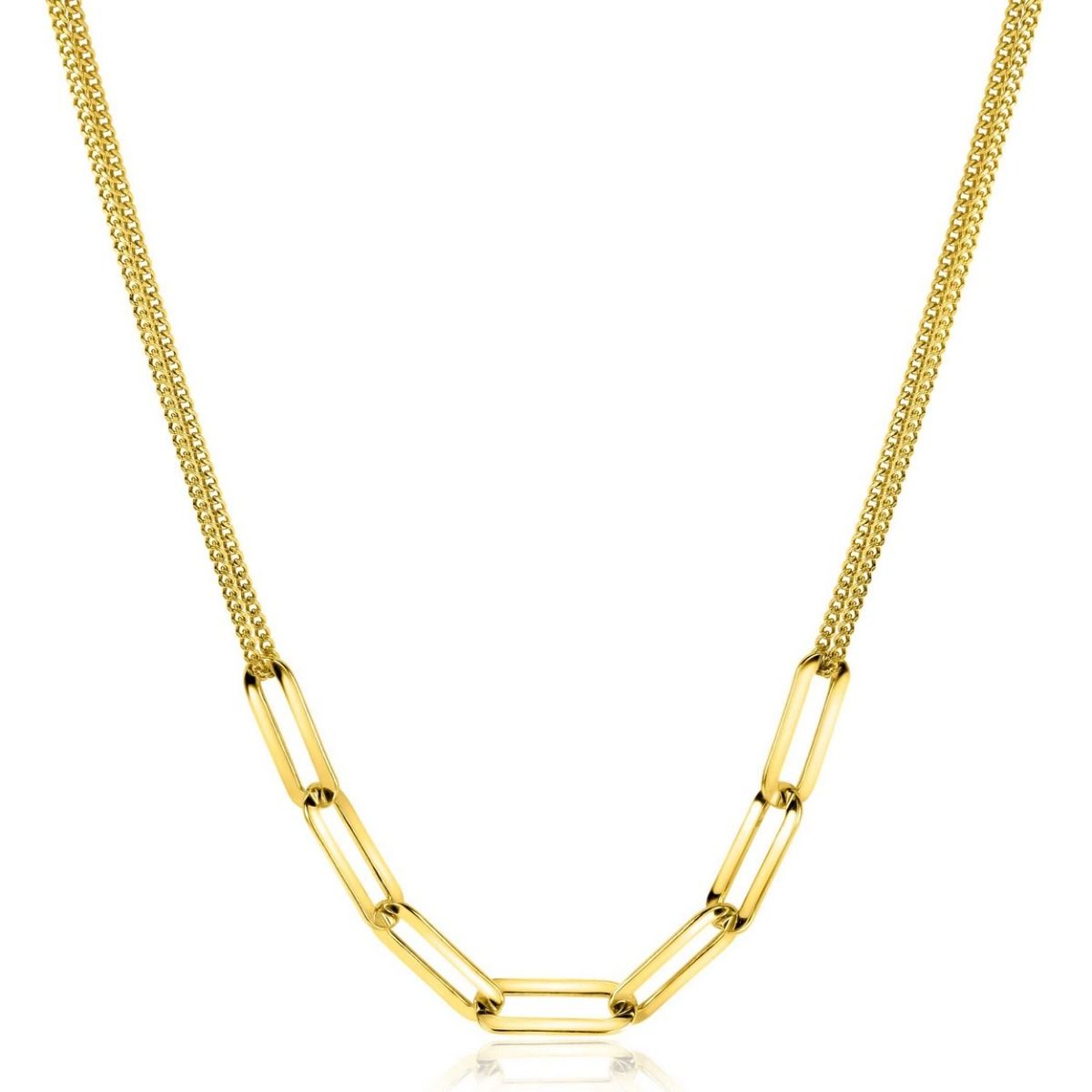 Zinzi zilveren collier extra 14K geel verguld dubbele ketting met paperclip schakels 40-45cm ZIC2262G, exclusief en kwalitatief hoogwaardig. Ontdek nu!