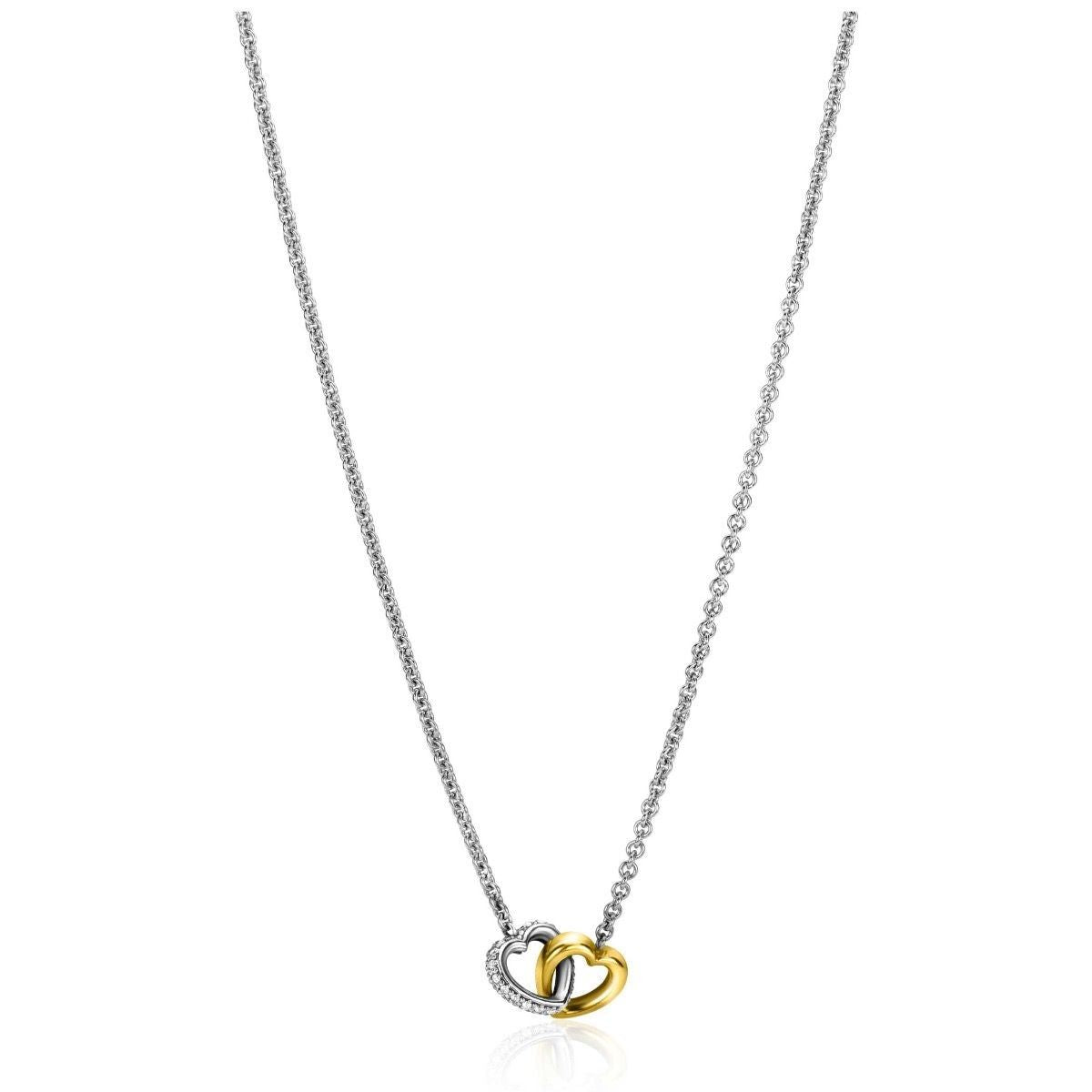 Zinzi zilveren collier bicolor 2 hartjes in elkaar waarvan 1 met zirkonia ZIC2276, exclusief en kwalitatief hoogwaardig. Ontdek nu!