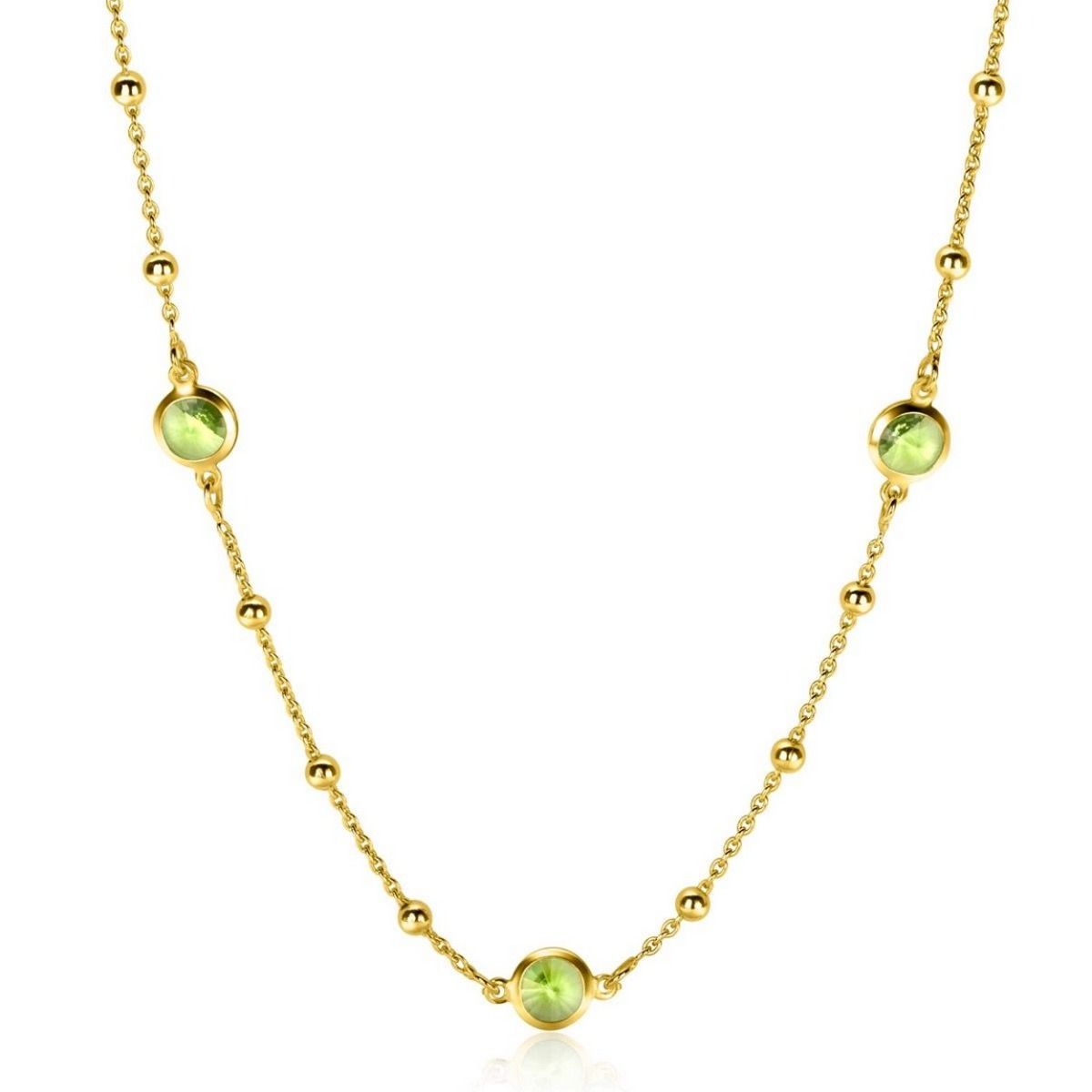 Zinzi gold plated zilveren ketting met bolletjes en rond groen Swarovski crystals 42-45cm ZIC2348, exclusief en kwalitatief hoogwaardig. Ontdek nu!