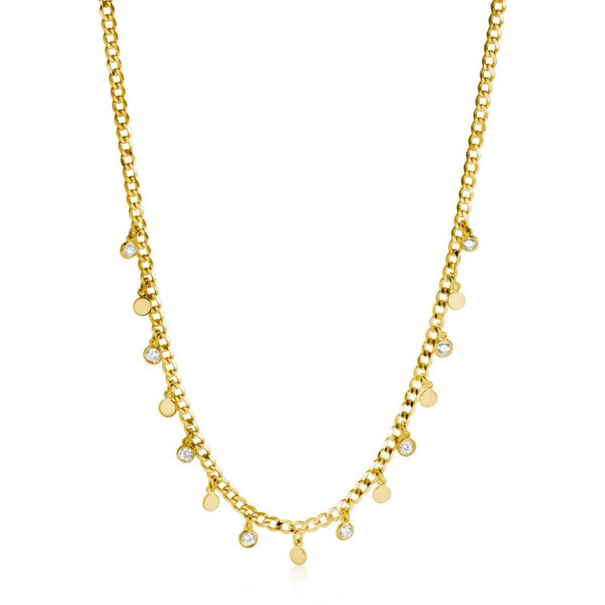 Zinzi gold plated zilveren gourmet ketting met bungelende ronde gladde plaatjes en witte zirconia's 40-45cm ZIC2349Y, exclusief en kwalitatief hoogwaardig. Ontdek nu!