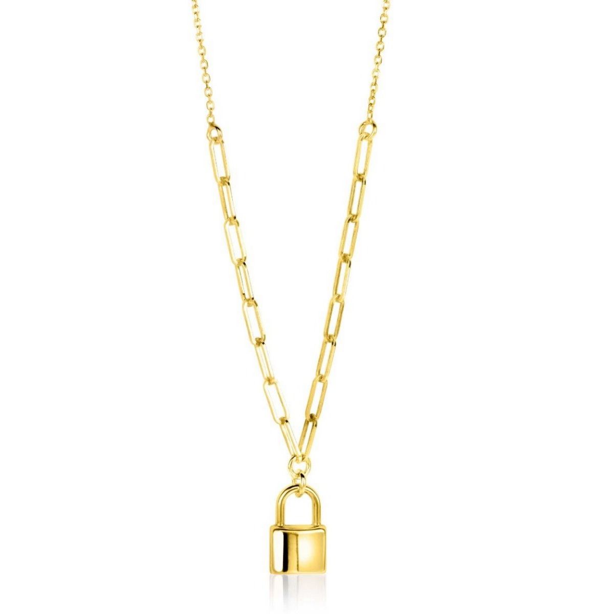 Zinzi gold plated zilveren paperclip schakelketting 45cm met trendy slotje als bedel 40-45cm ZIC2355G, exclusief en kwalitatief hoogwaardig. Ontdek nu!