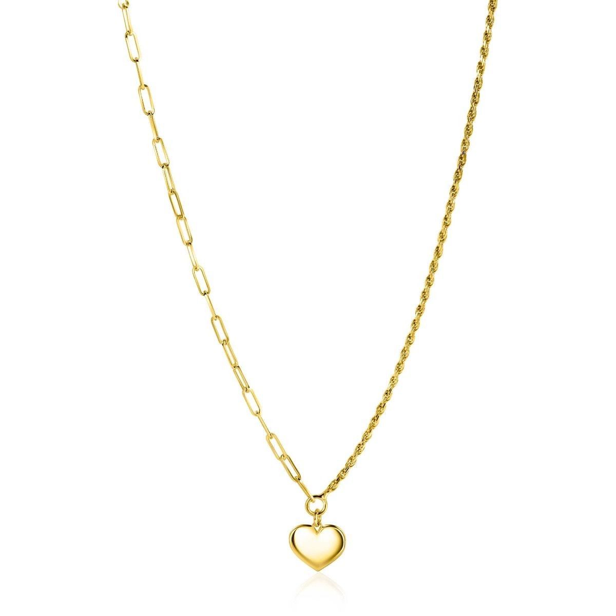 Zinzi gold plated zilveren schakel ketting met twee trendy schakels en glad hart 40-45cm ZIC2381G, exclusief en kwalitatief hoogwaardig. Ontdek nu!