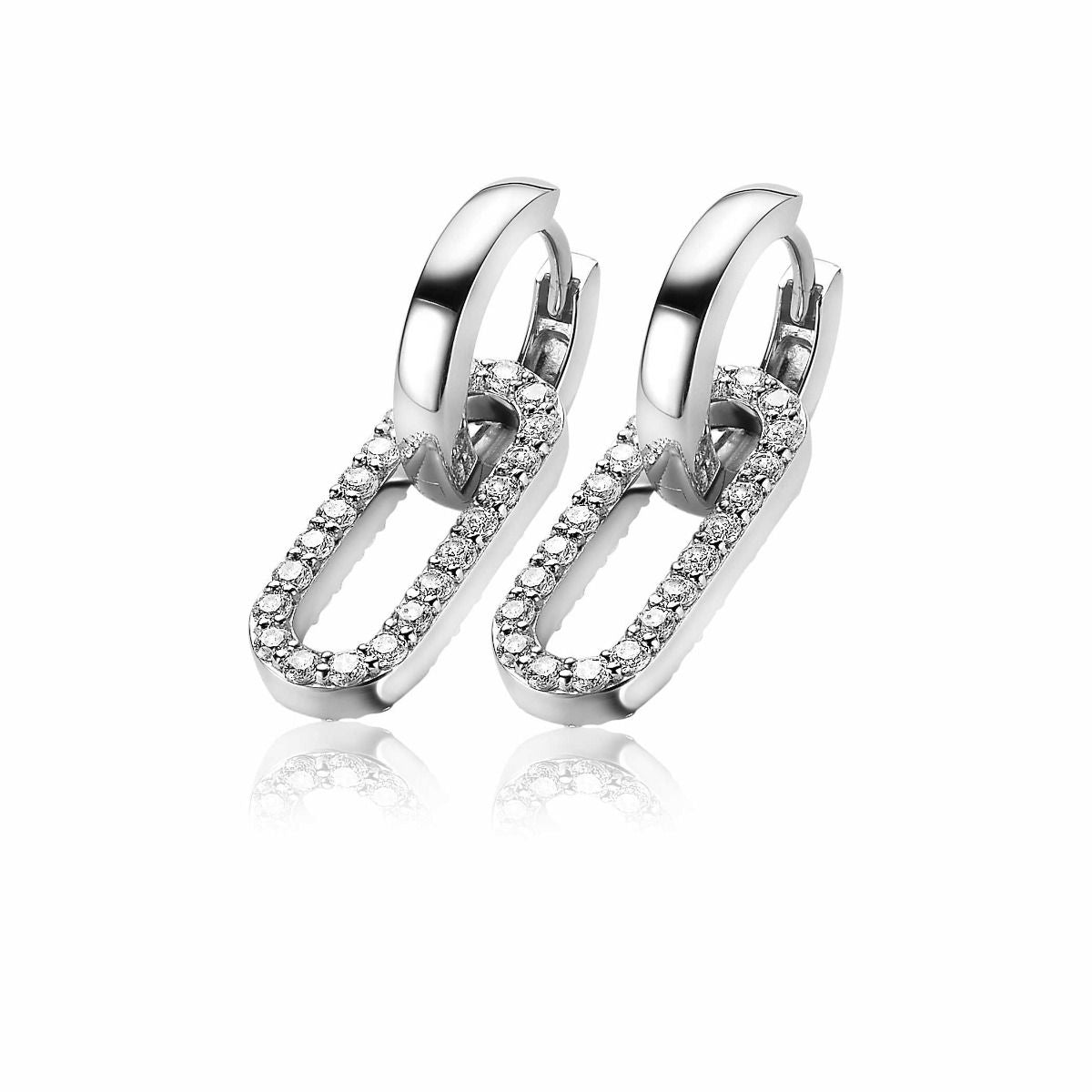 Zinzi zilveren oorbedels 20mm ovale vorm witte zirkonia's ZICH2156, exclusief en kwalitatief hoogwaardig. Ontdek nu!