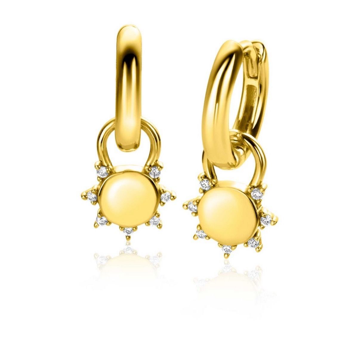 Zinzi gold plated zilveren oorbedels zon met witte zirkonia&#39;s 8mm ZICH2302 (excl. oorringen), exclusief en kwalitatief hoogwaardig. Ontdek nu!