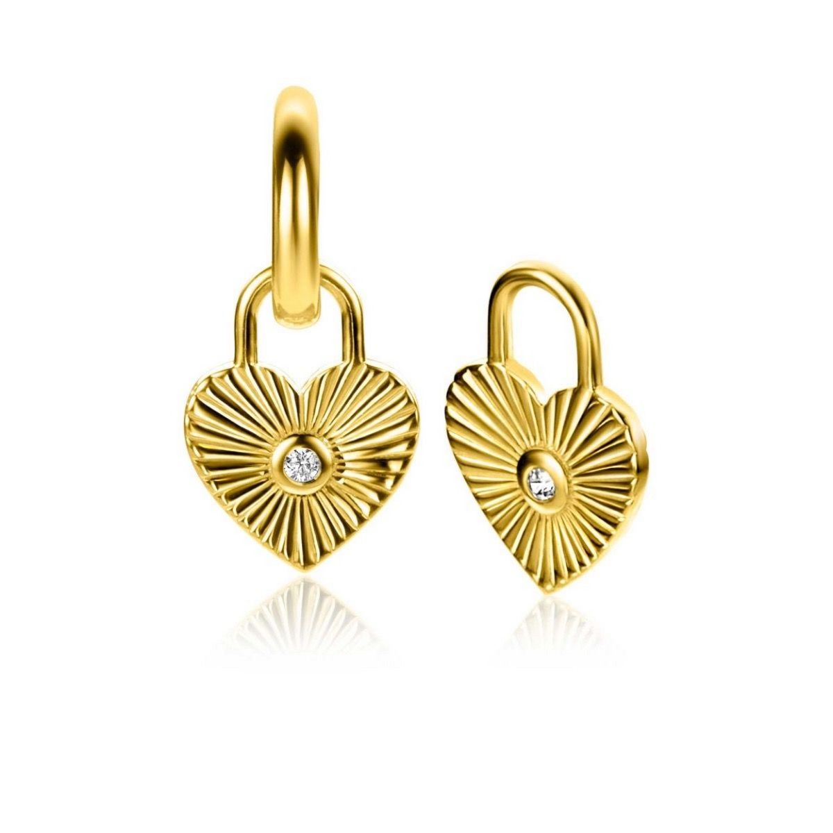 Zinzi gold plated zilveren oorbedels hart met zonnestralen en witte zirkonia 15mm ZICH2305 (excl. oorringen), exclusief en kwalitatief hoogwaardig. Ontdek nu!