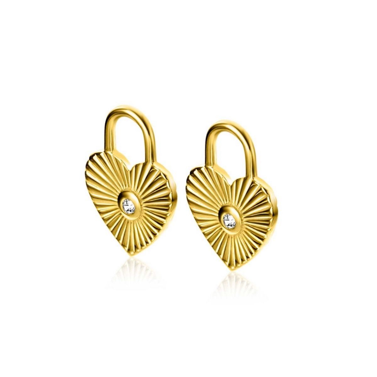 Zinzi gold plated zilveren oorbedels hart met zonnestralen en witte zirkonia 15mm ZICH2305 (excl. oorringen), exclusief en kwalitatief hoogwaardig. Ontdek nu!