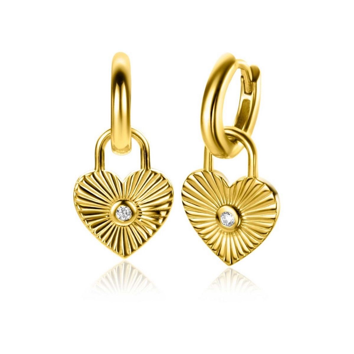 Zinzi gold plated zilveren oorbedels hart met zonnestralen en witte zirkonia 15mm ZICH2305 (excl. oorringen), exclusief en kwalitatief hoogwaardig. Ontdek nu!