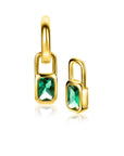 Zinzi gold plated zilveren oorbedels rechthoek met groene kleurstenen 13mm ZICH2307 (excl. oorringen), exclusief en kwalitatief hoogwaardig. Ontdek nu!