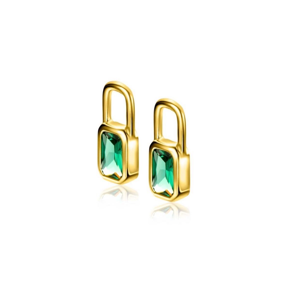 Zinzi gold plated zilveren oorbedels rechthoek met groene kleurstenen 13mm ZICH2307 (excl. oorringen), exclusief en kwalitatief hoogwaardig. Ontdek nu!