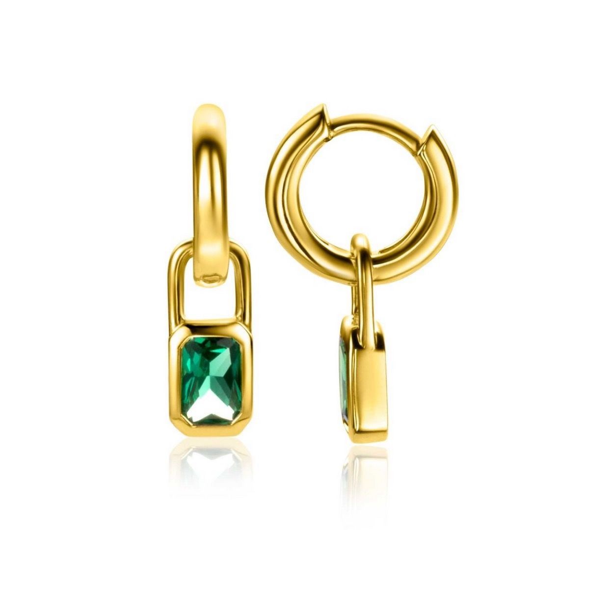 Zinzi gold plated zilveren oorbedels rechthoek met groene kleurstenen 13mm ZICH2307 (excl. oorringen), exclusief en kwalitatief hoogwaardig. Ontdek nu!