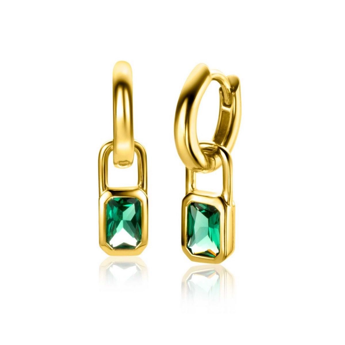 Zinzi gold plated zilveren oorbedels rechthoek met groene kleurstenen 13mm ZICH2307 (excl. oorringen), exclusief en kwalitatief hoogwaardig. Ontdek nu!