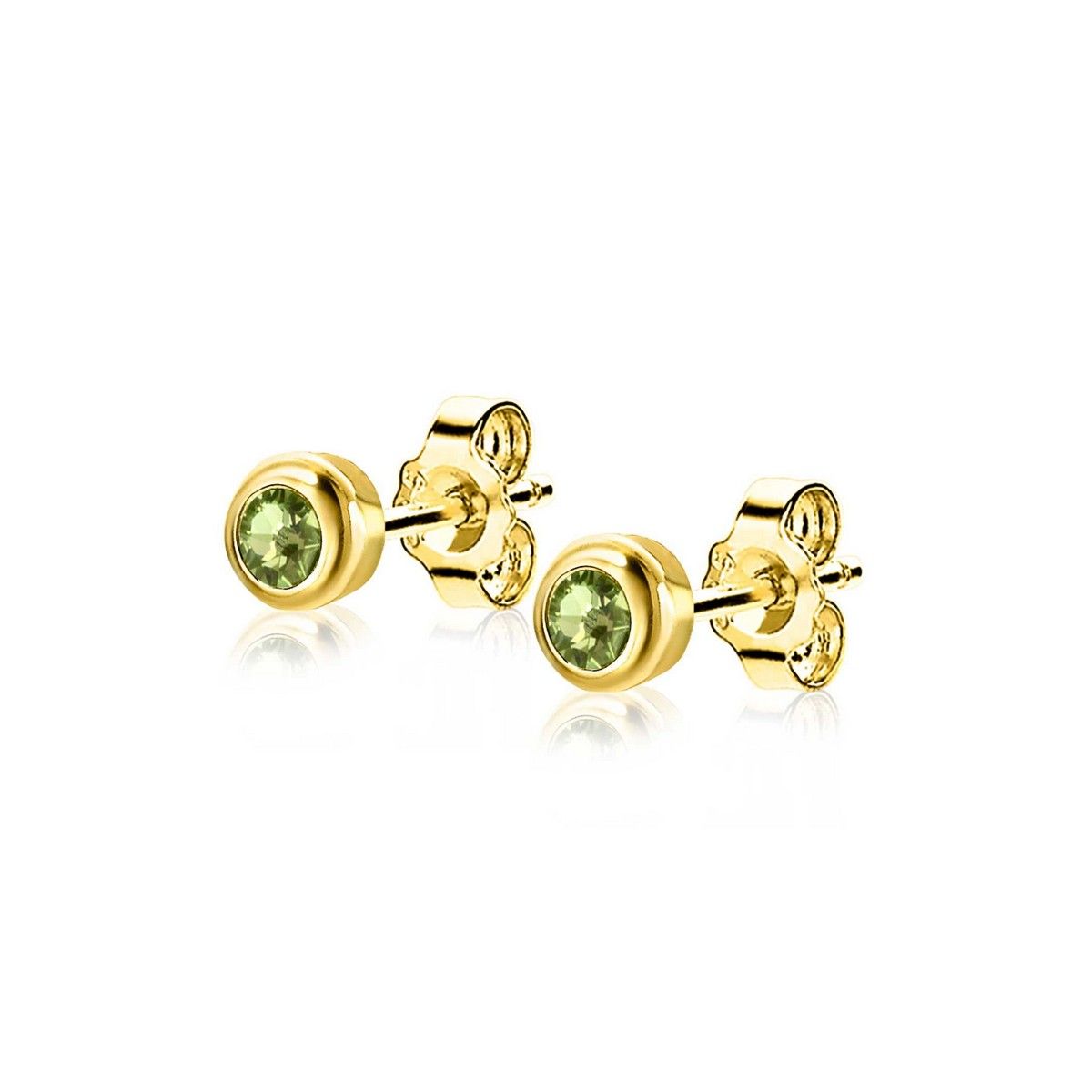 Zinzi's "August Greenery" - Oorknoppen 4mm Gold Plated met Geboortesteen Groen Peridoot Zirconia ZIO-AUG, exclusief en kwalitatief hoogwaardig. Ontdek nu!