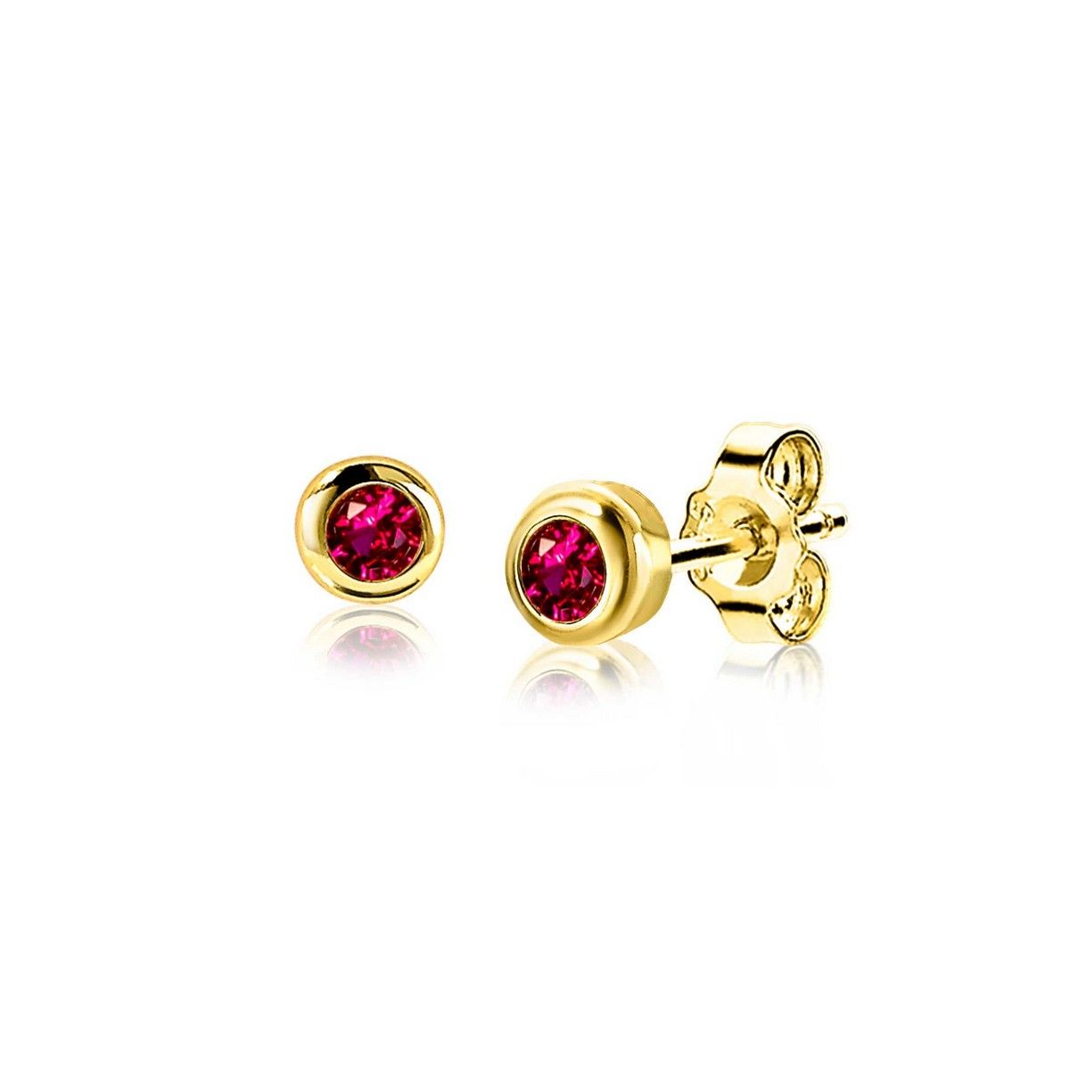 Zinzi's "Ruby Radiance" - Oorknoppen 4mm Gold Plated met Geboortesteen Rood Robijn Zirconia ZIO-JUL, exclusief en kwalitatief hoogwaardig. Ontdek nu!