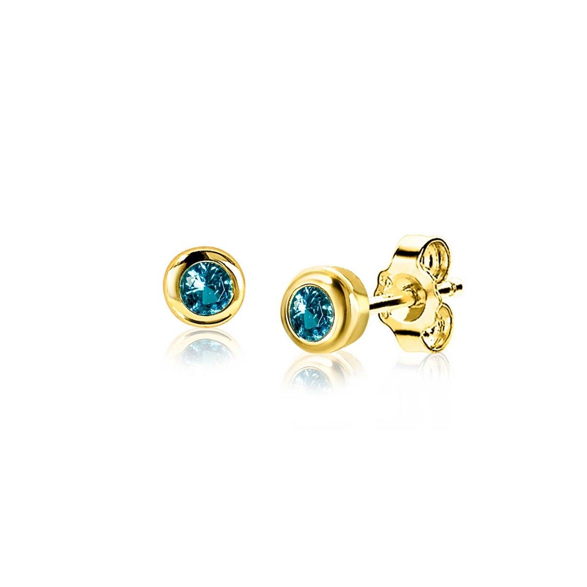 Zinzi's "Aqua Dream" - 4mm Gold Plated Oorknoppen met Geboortesteen Blauw Aquamarijn Zirconia ZIO-MRT, exclusief en kwalitatief hoogwaardig. Ontdek nu!