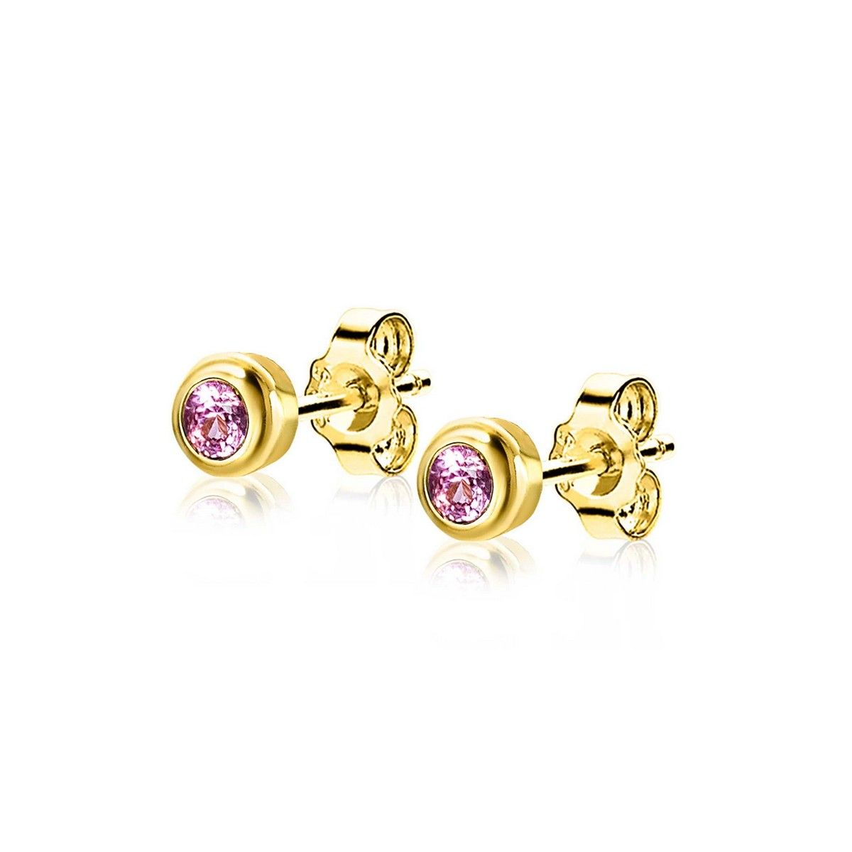 Zinzi's "Rosy Love" - 4mm Gold Plated Oorknoppen met Geboortesteen Roze Rozenkwarts Zirconia ZIO-OKT, exclusief en kwalitatief hoogwaardig. Ontdek nu!