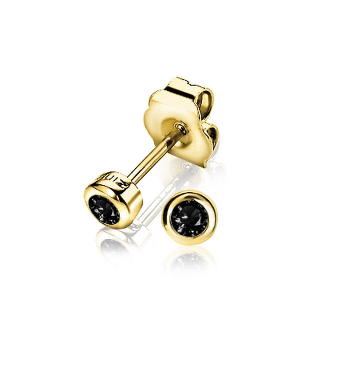 Zinzi gold plated zilveren oorknoppen rond zwart ZIO1177ZG, exclusief en kwalitatief hoogwaardig. Ontdek nu!