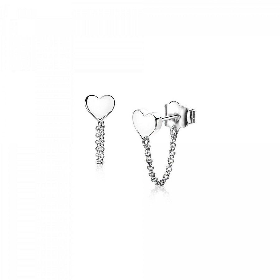 Zinzi zilveren oorknoppen met ketting hart ZIO1686, exclusief en kwalitatief hoogwaardig. Ontdek nu!