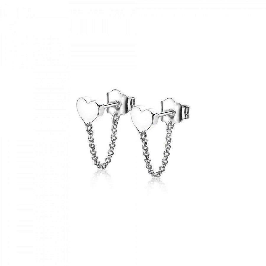 Zinzi zilveren oorknoppen met ketting hart ZIO1686, exclusief en kwalitatief hoogwaardig. Ontdek nu!