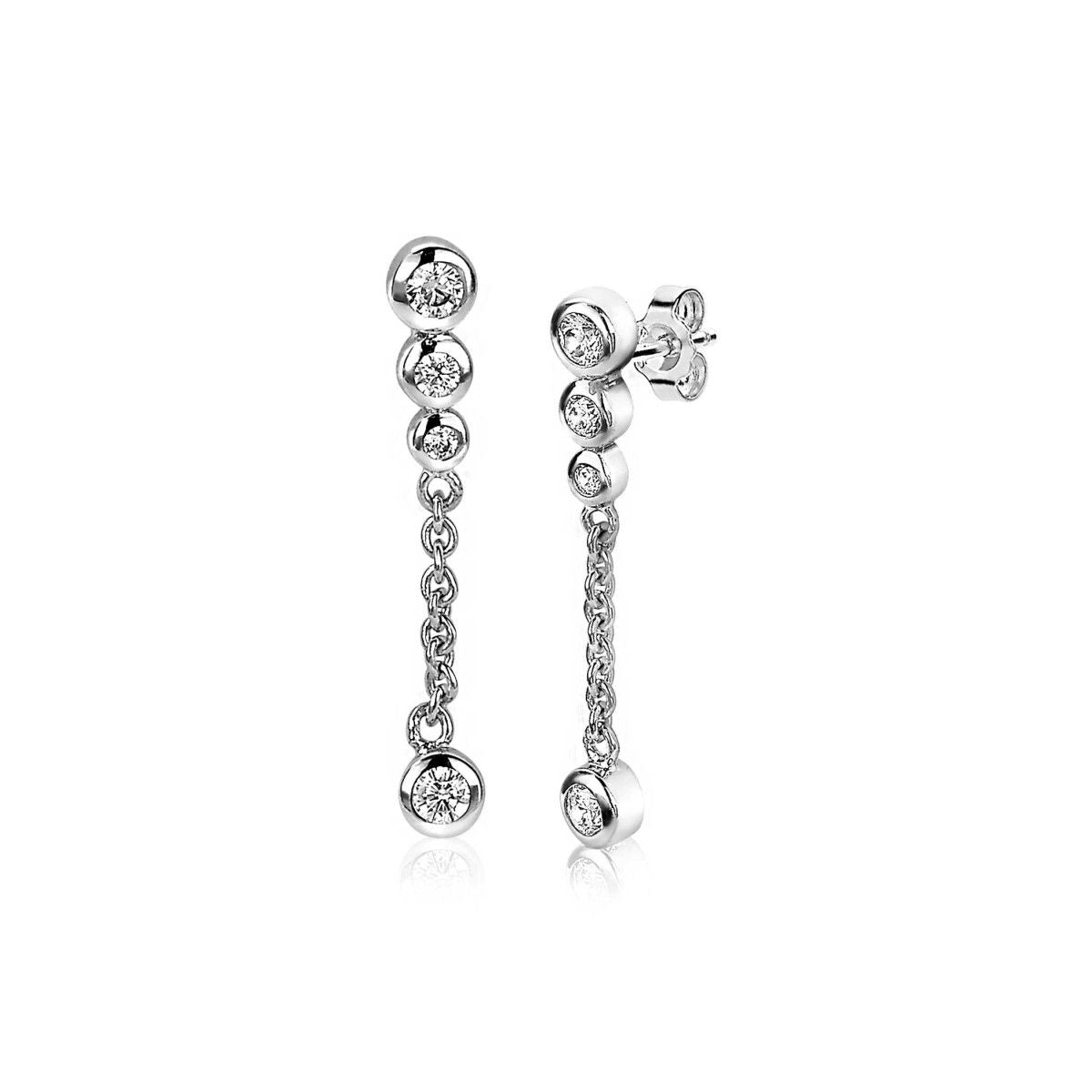 Zinzi zilveren oorsieraden 25mm witte zirkonia&#39;s aan schakelkettinkje ZIO1962, exclusief en kwalitatief hoogwaardig. Ontdek nu!