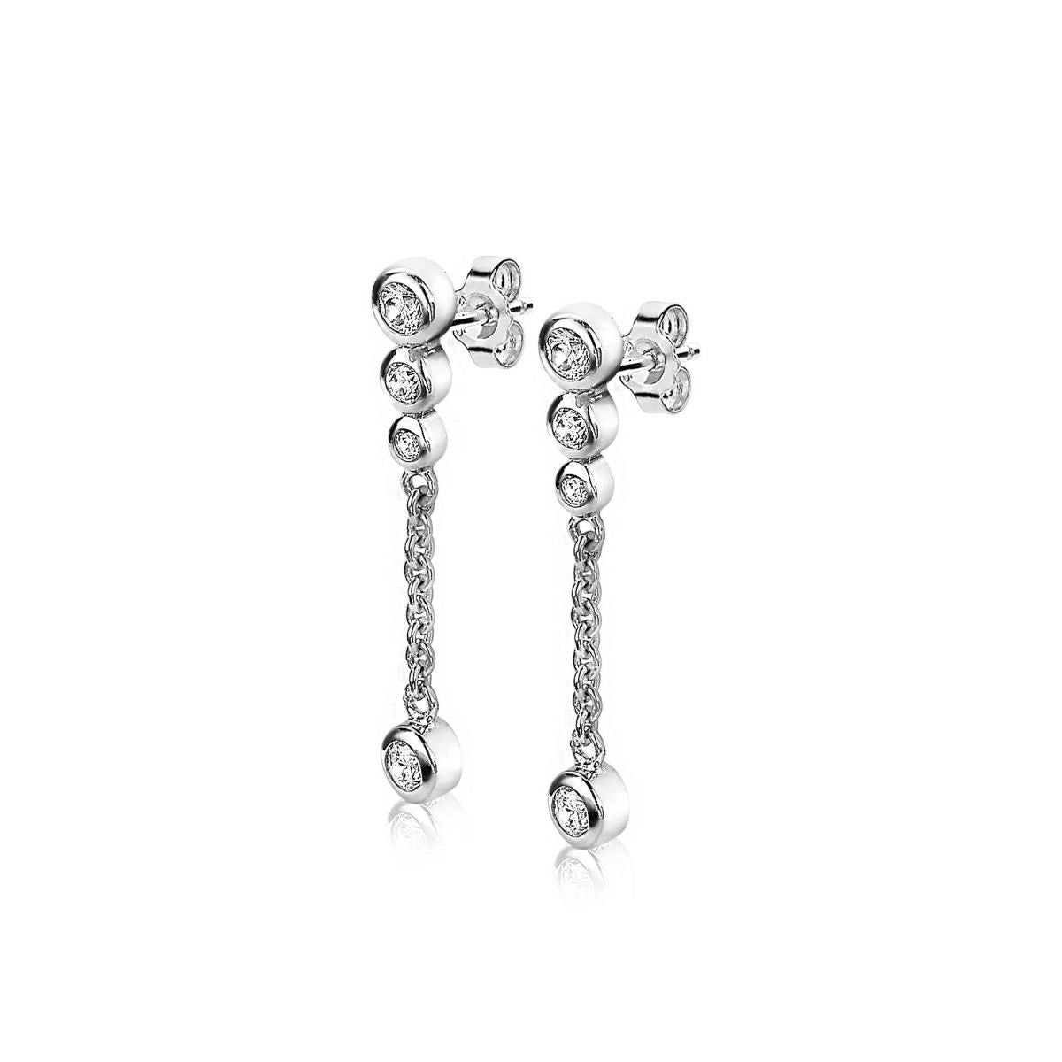 Zinzi zilveren oorsieraden 25mm witte zirkonia&#39;s aan schakelkettinkje ZIO1962, exclusief en kwalitatief hoogwaardig. Ontdek nu!