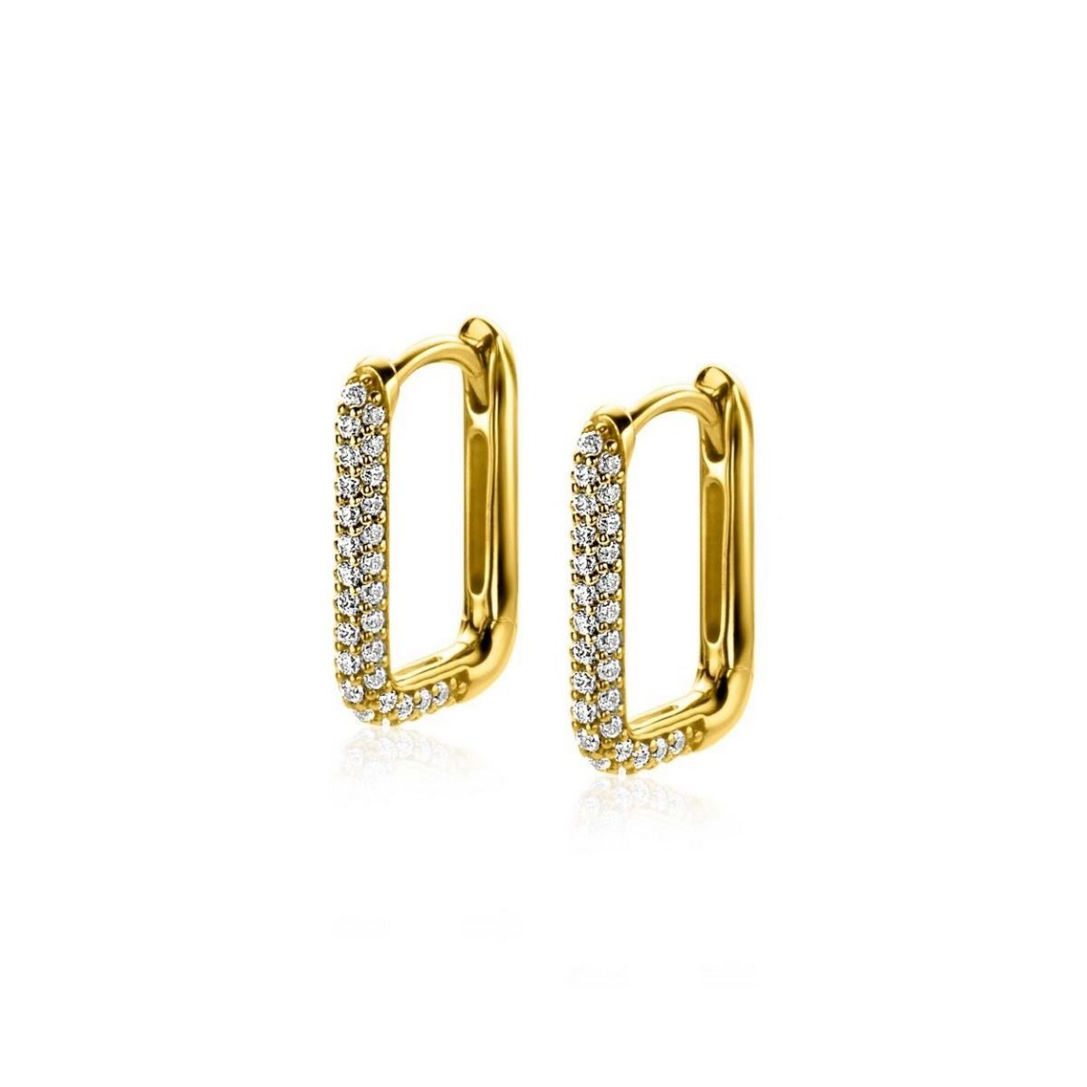 Zinzi gold plated zilveren luxe oorringen 15x2mm rechthoekig met witte zirkonia's ZIO2221Y, exclusief en kwalitatief hoogwaardig. Ontdek nu!