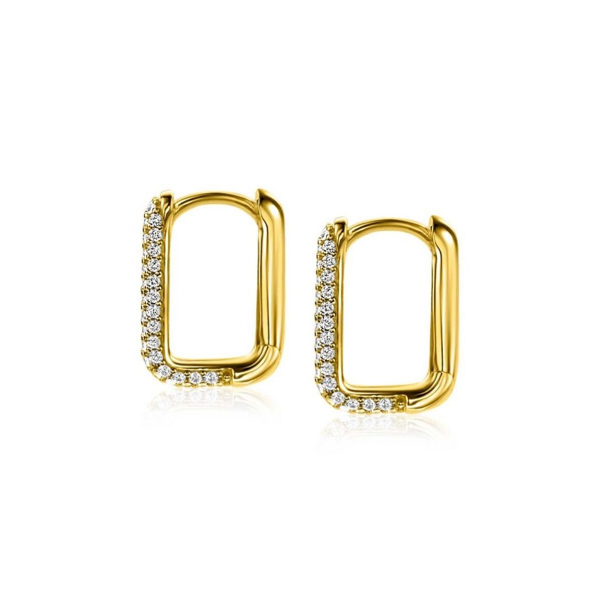 Zinzi gold plated zilveren luxe oorringen 15x2mm rechthoekig met witte zirkonia&#39;s ZIO2221Y, exclusief en kwalitatief hoogwaardig. Ontdek nu!