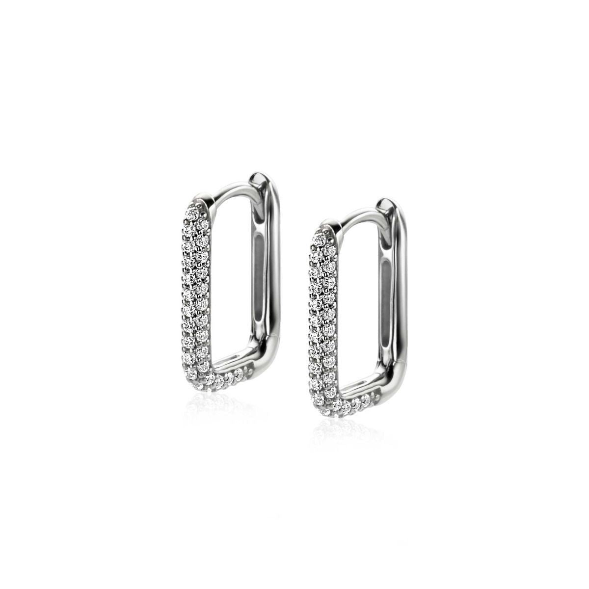 Zinzi zilveren luxe oorringen 15x2mm rechthoekig met witte zirkonia&#39;s ZIO2221Z, exclusief en kwalitatief hoogwaardig. Ontdek nu!