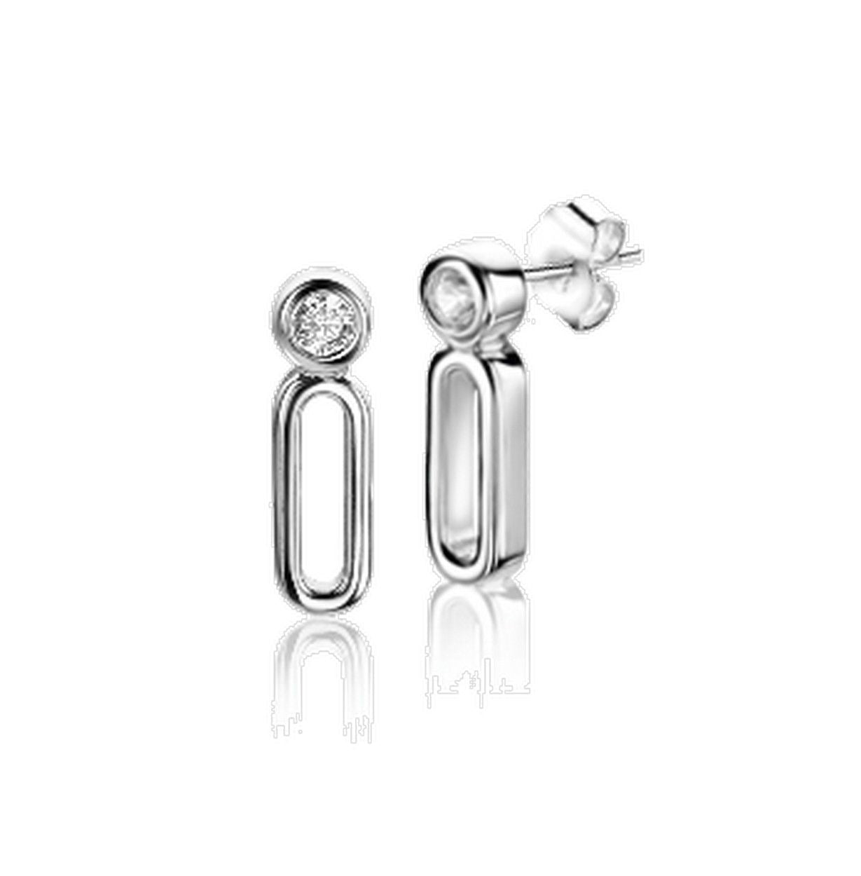 Zinzi zilveren oorstekers staafje 11mm ovale vorm en ronde witte zirkonia ZIO2269, exclusief en kwalitatief hoogwaardig. Ontdek nu!