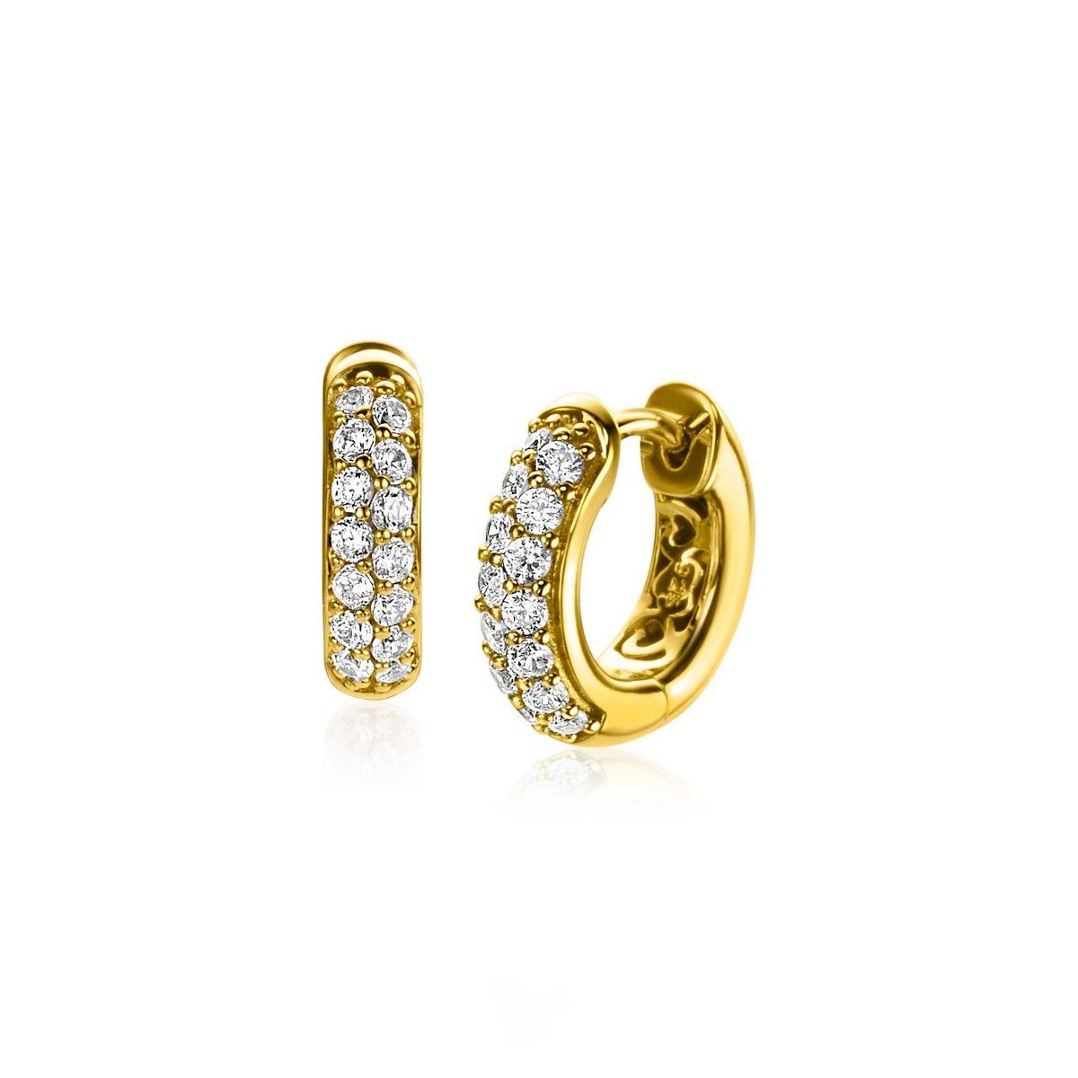 Zinzi gold plated zilveren luxe oorringen 14 x 4mm witte zirkonia&#39;s ZIO2317Y, exclusief en kwalitatief hoogwaardig. Ontdek nu!