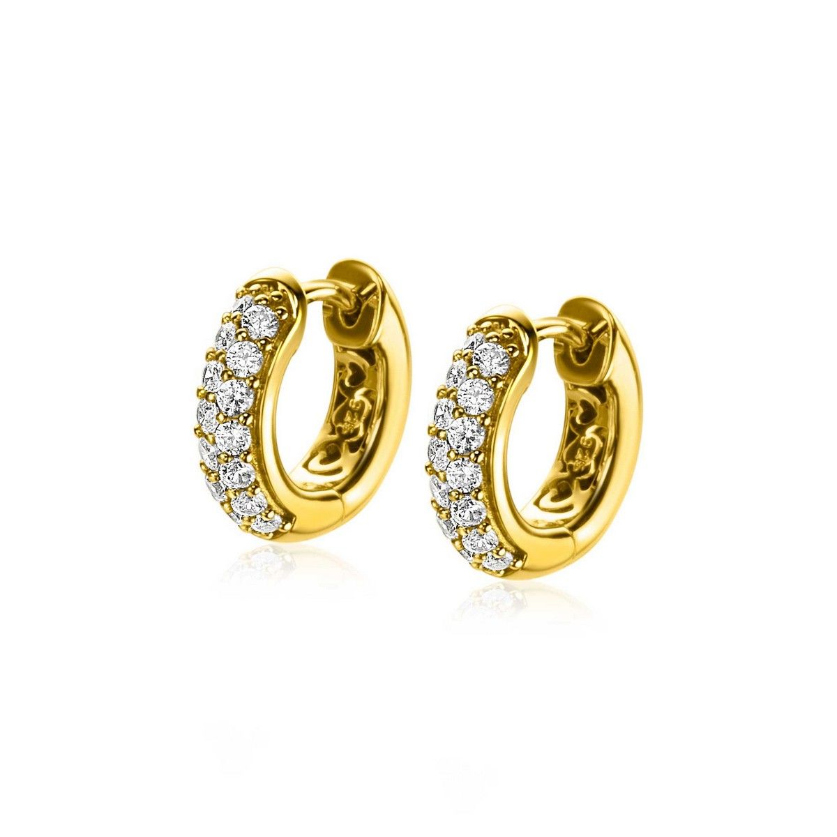 Zinzi gold plated zilveren luxe oorringen 14 x 4mm witte zirkonia&#39;s ZIO2317Y, exclusief en kwalitatief hoogwaardig. Ontdek nu!