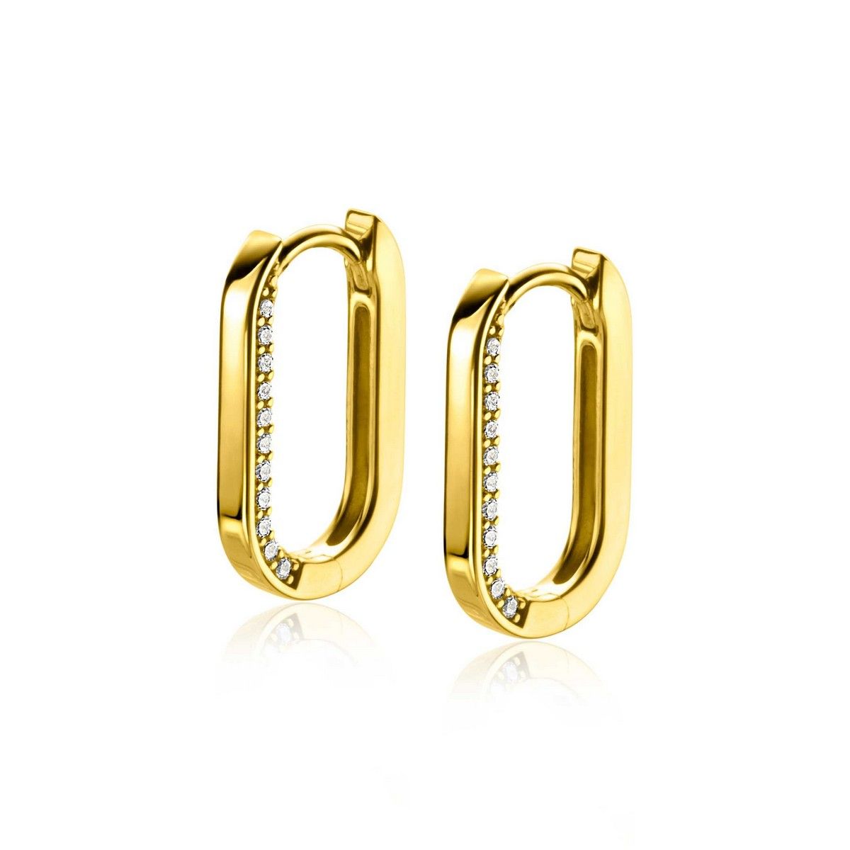 Zinzi gold plated zilveren luxe oorringen ovale vorm 20mm zijkant witte zirkonia's ZIO2319Y, exclusief en kwalitatief hoogwaardig. Ontdek nu!