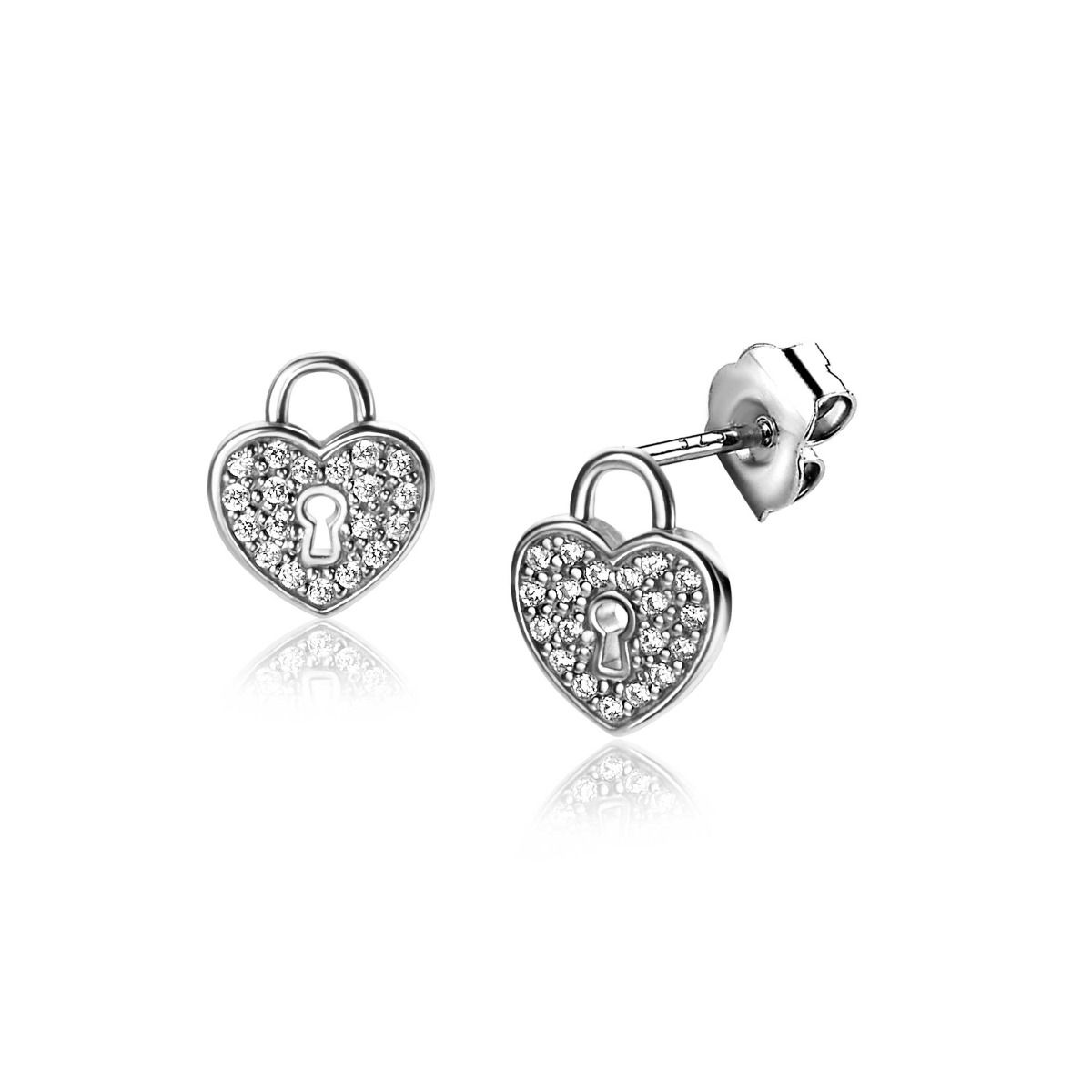 Zinzi zilveren hart oorstekers (10mm), met trendy sleutelgat en bezet met witte zirkonia&#39;s ZIO2400, exclusief en kwalitatief hoogwaardig. Ontdek nu!
