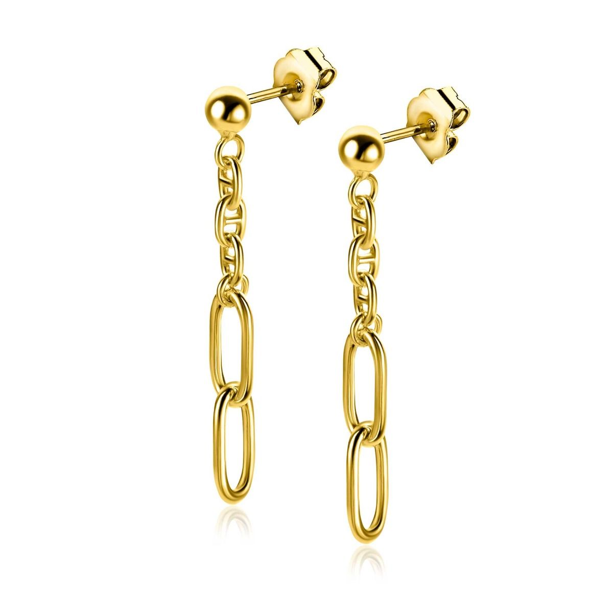 Zinzi gold plated zilveren oorstekers met fijne marine schakels ZIO2413G, exclusief en kwalitatief hoogwaardig. Ontdek nu!